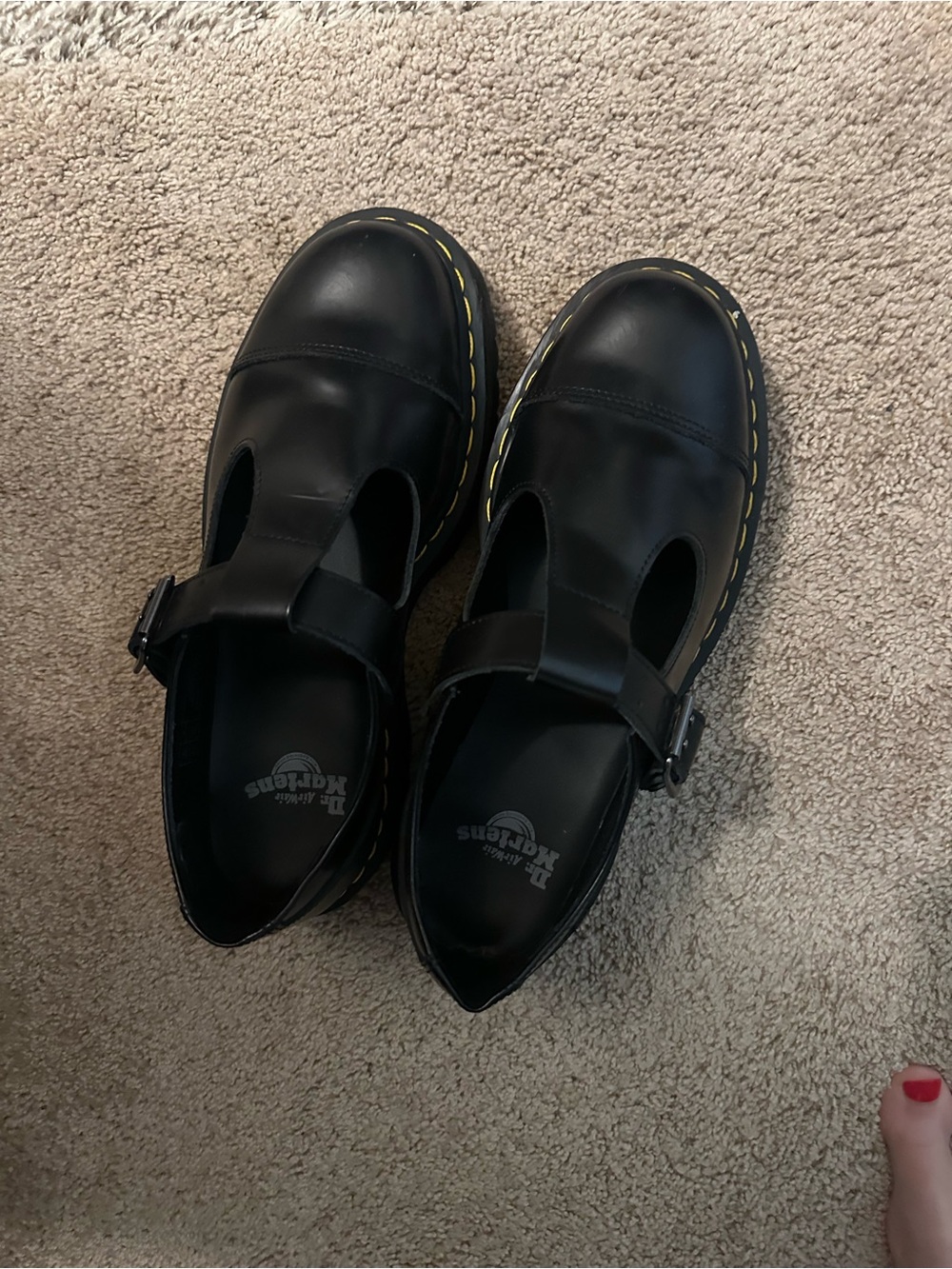 Dr. Martens Black Leather Platform Mary Janes with Yellow Stitching - Picture 3 of 4